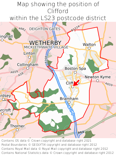 Map showing location of Clifford within LS23