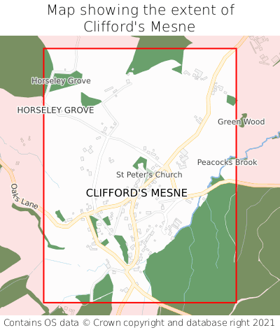 Map showing extent of Clifford's Mesne as bounding box