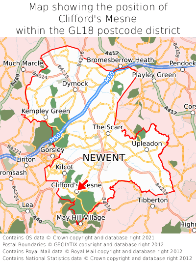 Map showing location of Clifford's Mesne within GL18