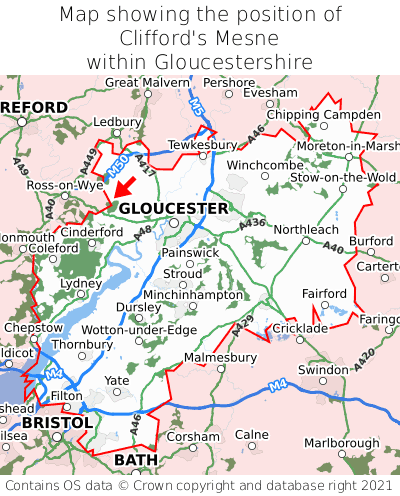 Map showing location of Clifford's Mesne within Gloucestershire