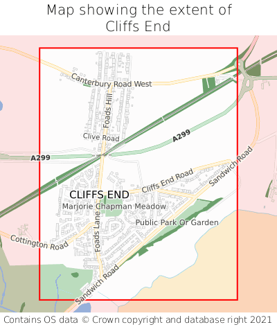 Map showing extent of Cliffs End as bounding box