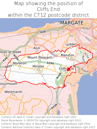 Map showing location of Cliffs End within CT12
