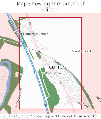 Map showing extent of Clifton as bounding box