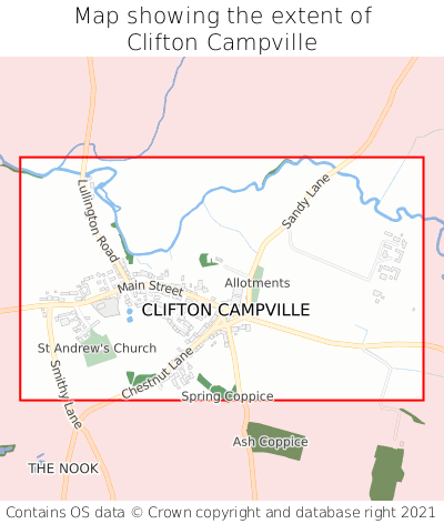Map showing extent of Clifton Campville as bounding box