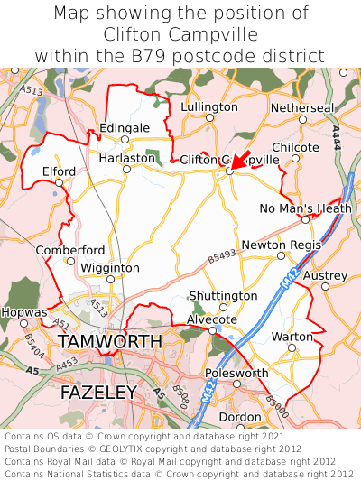 Map showing location of Clifton Campville within B79