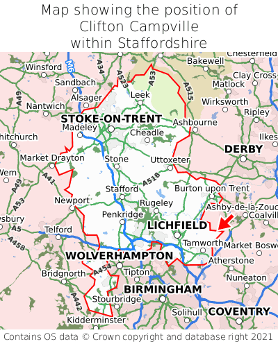 Map showing location of Clifton Campville within Staffordshire