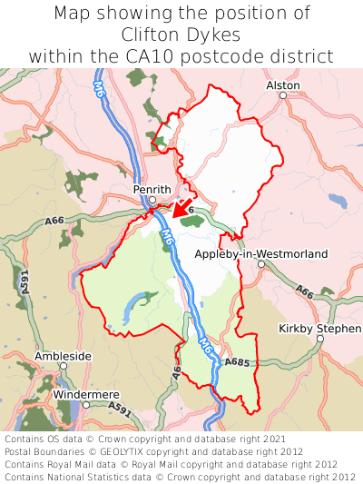 Map showing location of Clifton Dykes within CA10