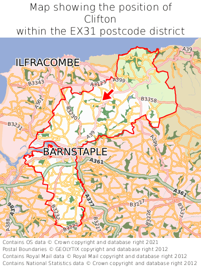 Map showing location of Clifton within EX31