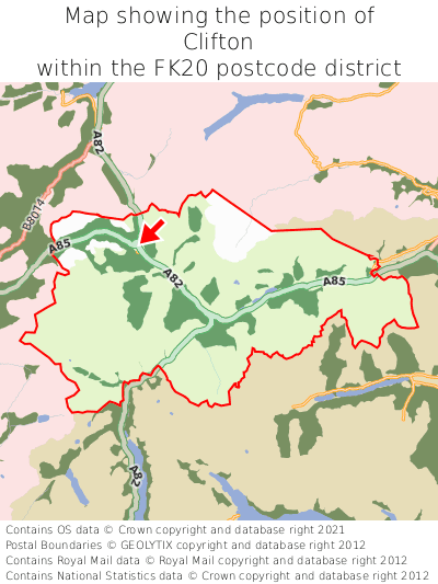 Map showing location of Clifton within FK20