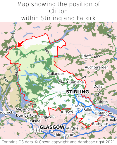 Map showing location of Clifton within Stirling and Falkirk