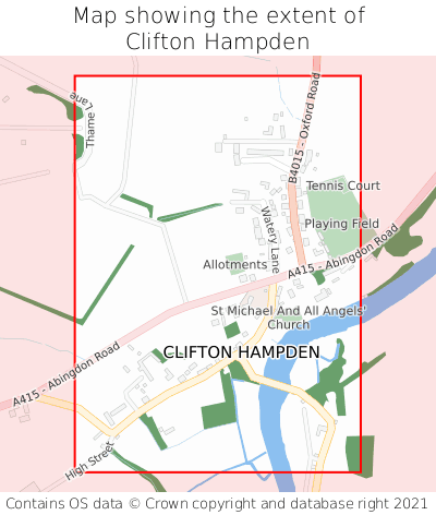 Map showing extent of Clifton Hampden as bounding box