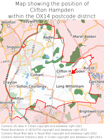 Map showing location of Clifton Hampden within OX14