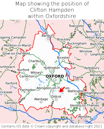 Map showing location of Clifton Hampden within Oxfordshire