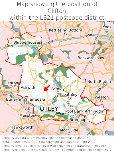 Map showing location of Clifton within LS21