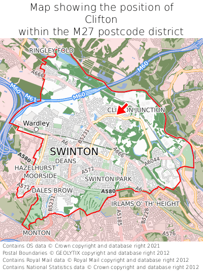 Map showing location of Clifton within M27