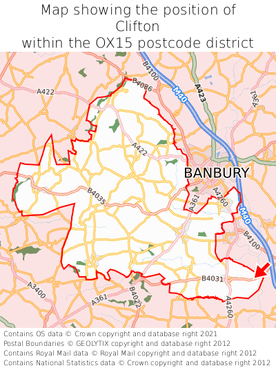 Map showing location of Clifton within OX15