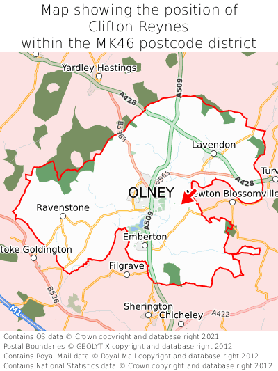 Map showing location of Clifton Reynes within MK46