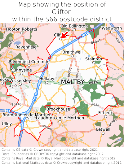 Map showing location of Clifton within S66