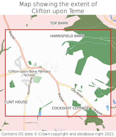 Map showing extent of Clifton upon Teme as bounding box