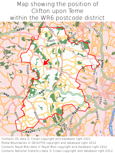 Map showing location of Clifton upon Teme within WR6
