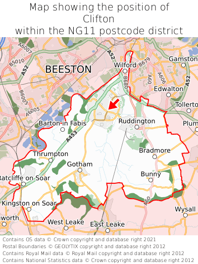 Map showing location of Clifton within NG11