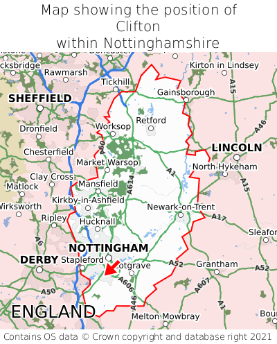 Map showing location of Clifton within Nottinghamshire