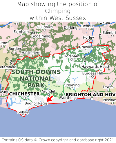 Map showing location of Climping within West Sussex
