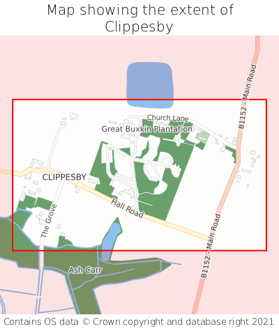 Map showing extent of Clippesby as bounding box