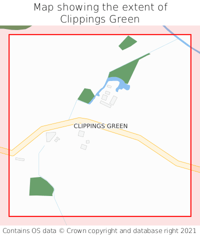 Map showing extent of Clippings Green as bounding box