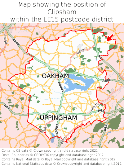 Map showing location of Clipsham within LE15