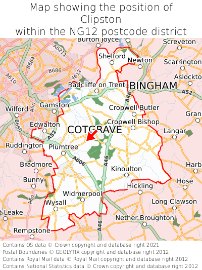 Map showing location of Clipston within NG12