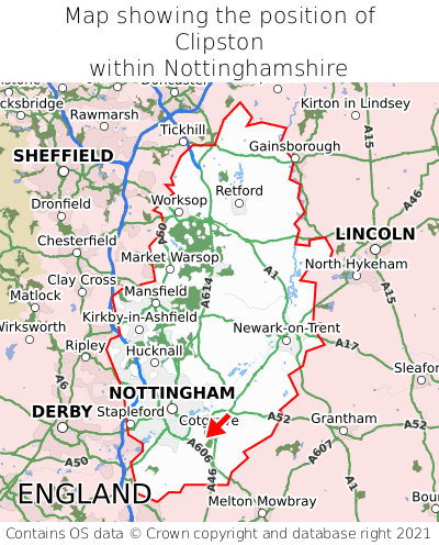 Map showing location of Clipston within Nottinghamshire