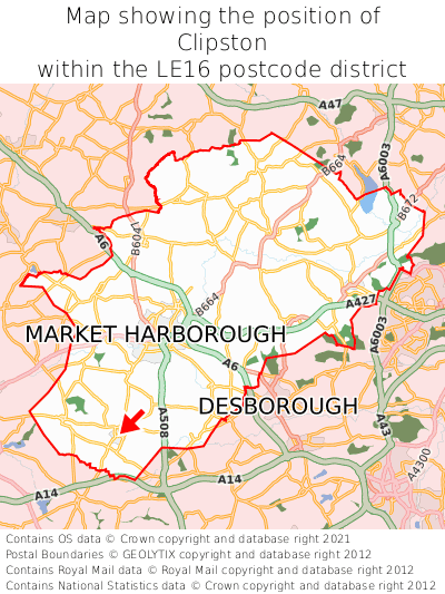 Map showing location of Clipston within LE16