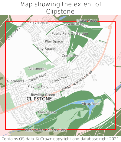Map showing extent of Clipstone as bounding box