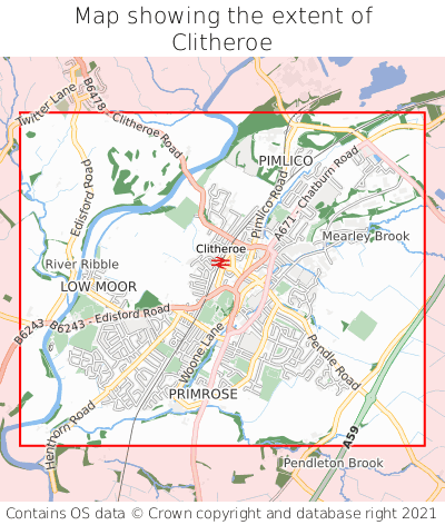 Map showing extent of Clitheroe as bounding box