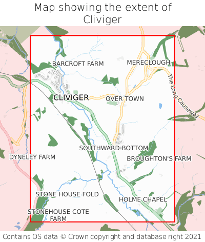 Map showing extent of Cliviger as bounding box