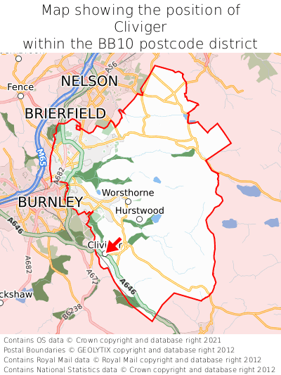 Map showing location of Cliviger within BB10