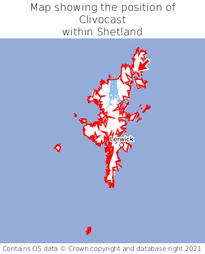 Map showing location of Clivocast within Shetland
