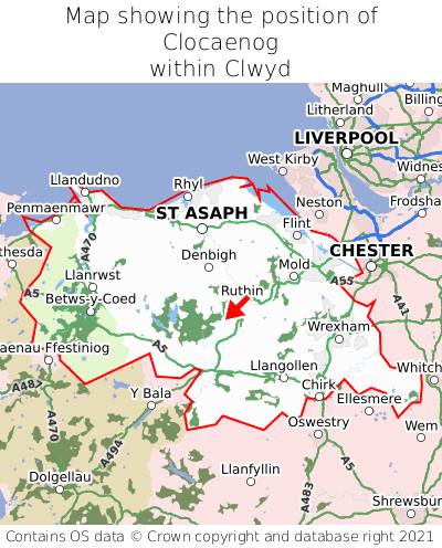 Map showing location of Clocaenog within Clwyd