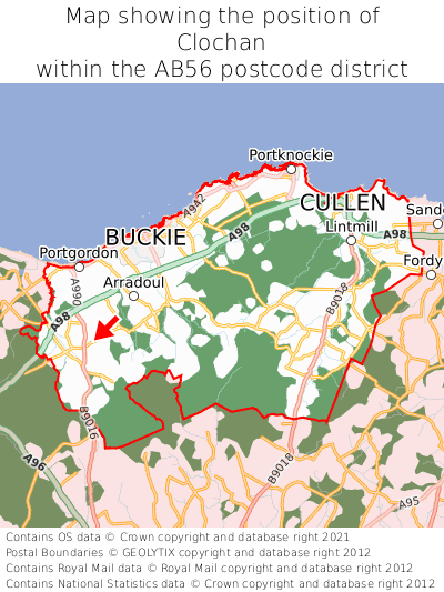 Map showing location of Clochan within AB56
