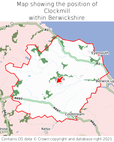 Map showing location of Clockmill within Berwickshire