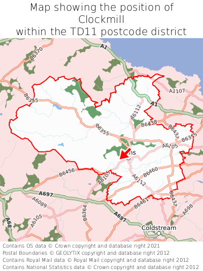 Map showing location of Clockmill within TD11