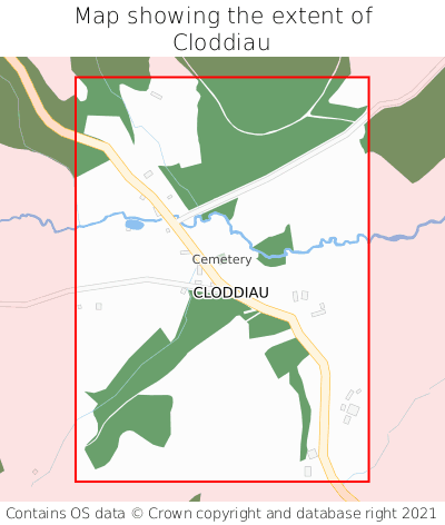 Map showing extent of Cloddiau as bounding box