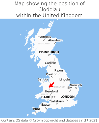 Map showing location of Cloddiau within the UK