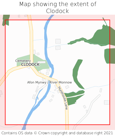 Map showing extent of Clodock as bounding box