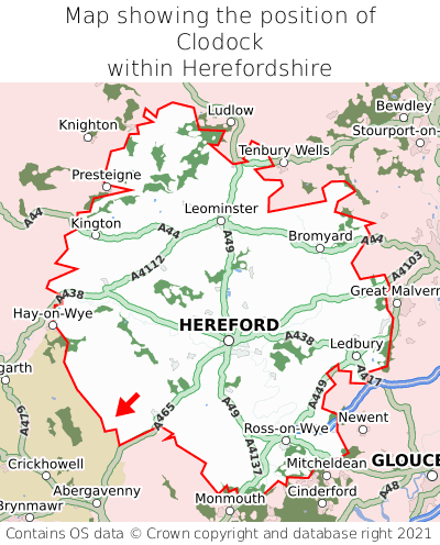 Map showing location of Clodock within Herefordshire