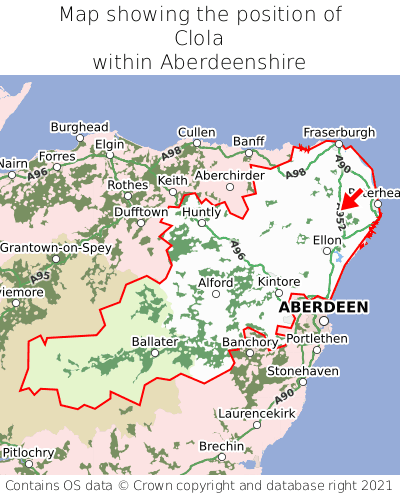 Map showing location of Clola within Aberdeenshire