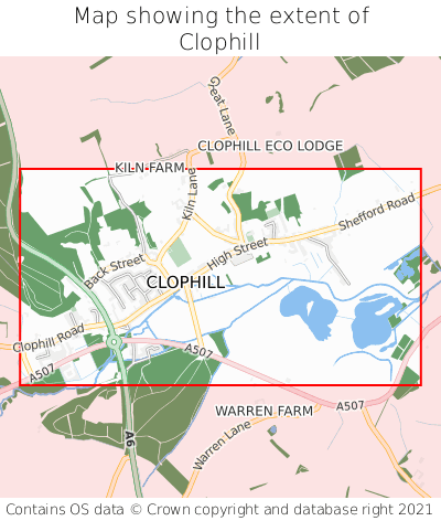 Map showing extent of Clophill as bounding box