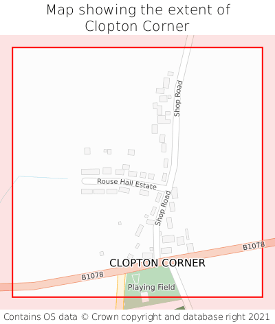Map showing extent of Clopton Corner as bounding box