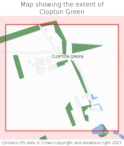 Map showing extent of Clopton Green as bounding box